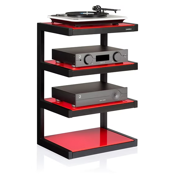 NorStone ESSE HIFI HiFi-Rack mit mehreren Ablagen für Verstärker, Plattenspieler und Audio-Komponenten.