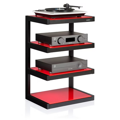 NorStone ESSE HIFI HiFi-Rack mit mehreren Ablagen für Verstärker, Plattenspieler und Audio-Komponenten.