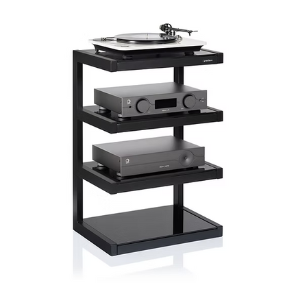 NorStone ESSE HIFI HiFi-Rack mit mehreren Ablagen für Verstärker, Plattenspieler und Audio-Komponenten.