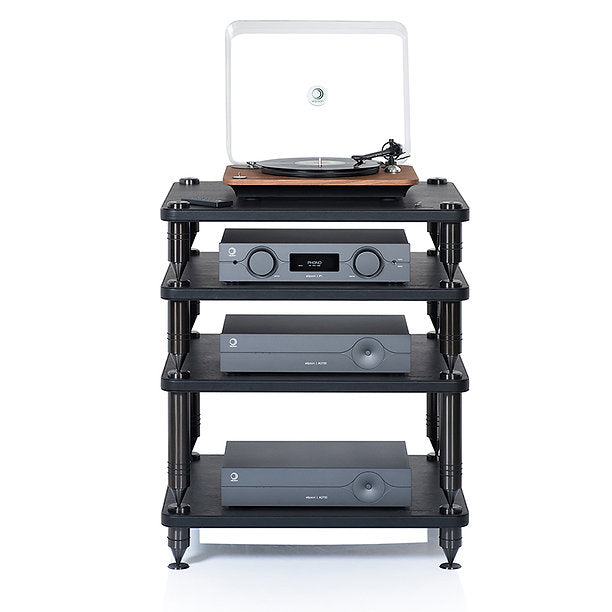 NorStone COMO 2 HiFi-Rack zur vibrationsarmen Aufstellung von Verstärkern, Streamern und weiteren Audiokomponenten.