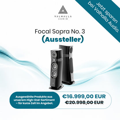 Focal Sopra No. 3 Premium-Standlautsprecher als Ausstellungsgerät mit audiophiler Klangqualität.